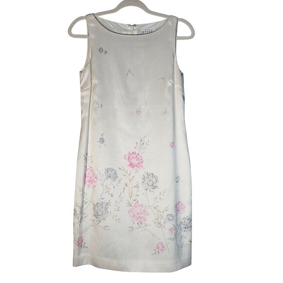 Petite Sophisticate Sleeveless Silk Floral Sheath Dress 6 Pink Gray Garden Print - Picture 2 of 12